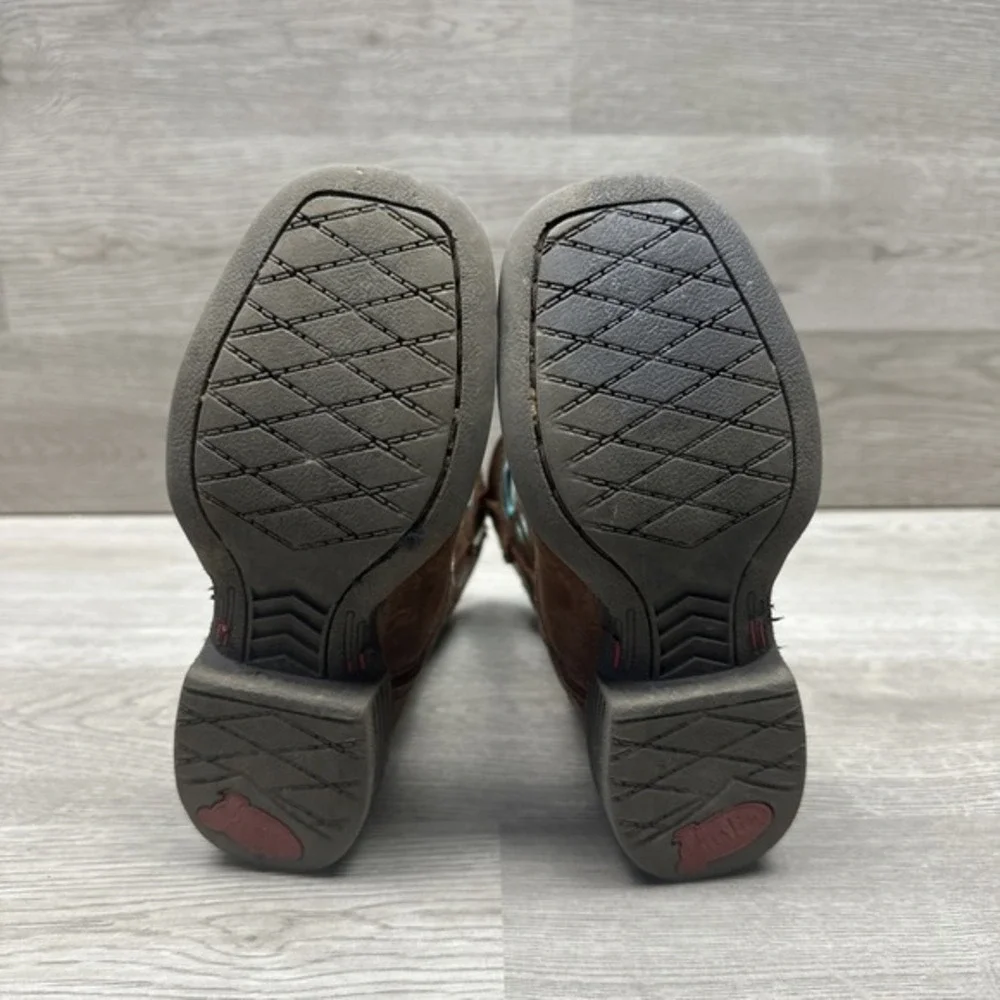 Justin Bowline Junior Kids Youth Brown‎ Leather Square Toe Pull-on Boots Size 9D